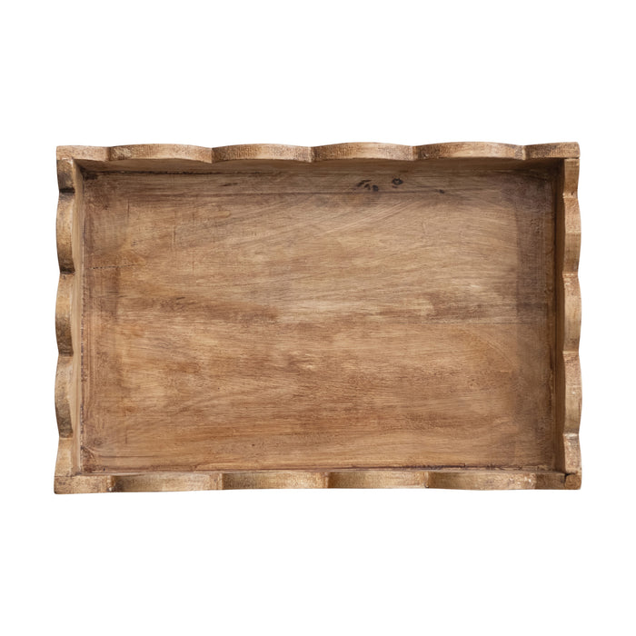 Mango Wood Scalloped Tray Natural #DG0289