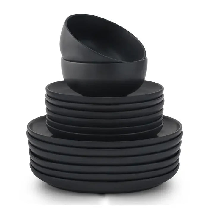 Mate Black 18-Piece Stoneware Dinnerware Set