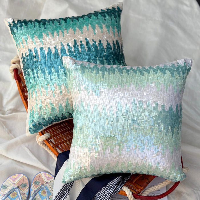 Melting Aquas - Blue Art Silk Decorative Euro Sham