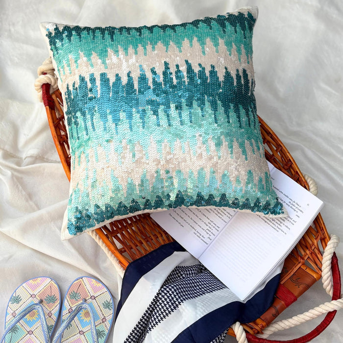 Melting Aquas - Blue Art Silk Decorative Euro Sham