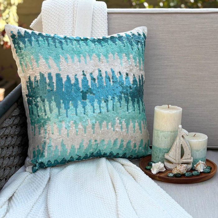 Melting Aquas - Blue Art Silk Decorative Euro Sham