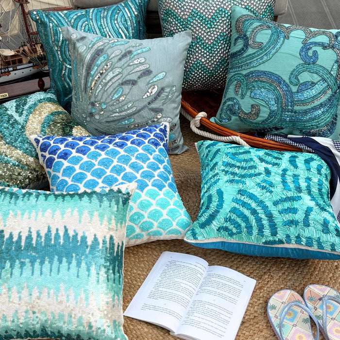 Melting Aquas - Blue Art Silk Throw Pillow Cover