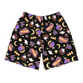 Halloween Treat alternative men's athletic shorts in black with RIP cookies and black cats