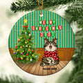 Meowy Christmas 2022 Green Stripes Wall Circle Ceramic Ornament - Personalized Cat Lovers Decorative Christmas Ornament