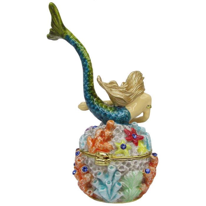 Mermaid Coral Jeweled Trinket Box Austrian Crystals
