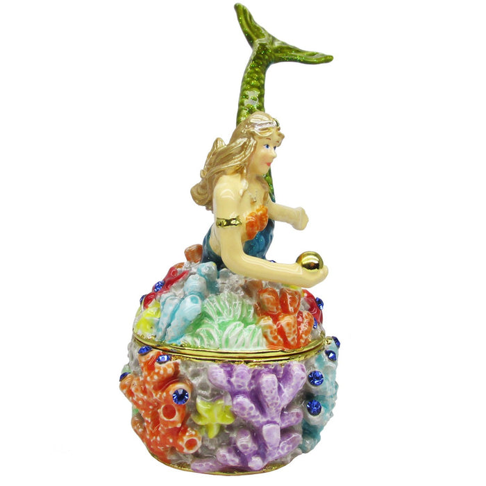 Mermaid Coral Jeweled Trinket Box Austrian Crystals