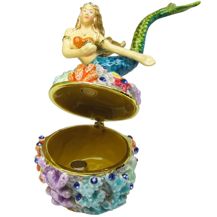 Mermaid Coral Jeweled Trinket Box Austrian Crystals