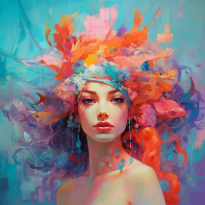 Mermaid With Stunning Coral Hair