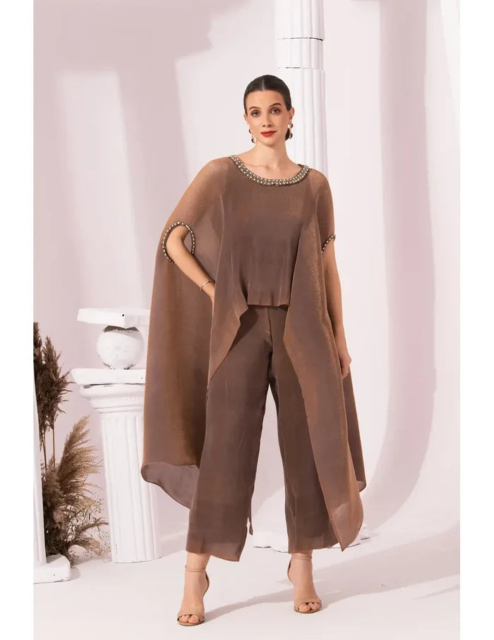 Metallic Chestnut Kaftan & Pant Set