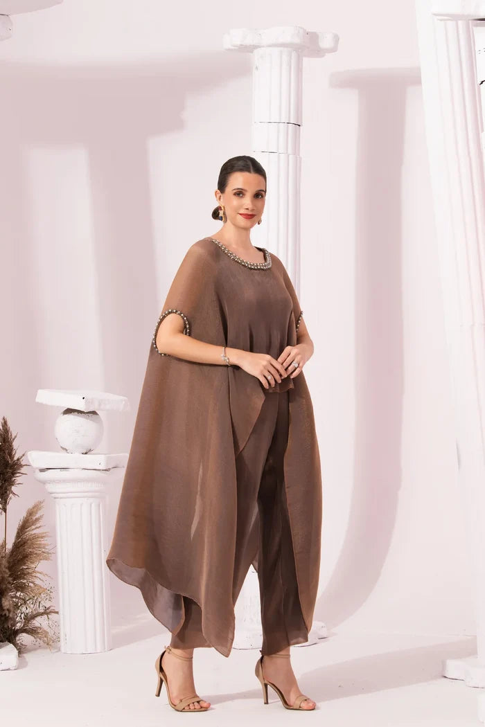Metallic Chestnut Kaftan & Pant Set