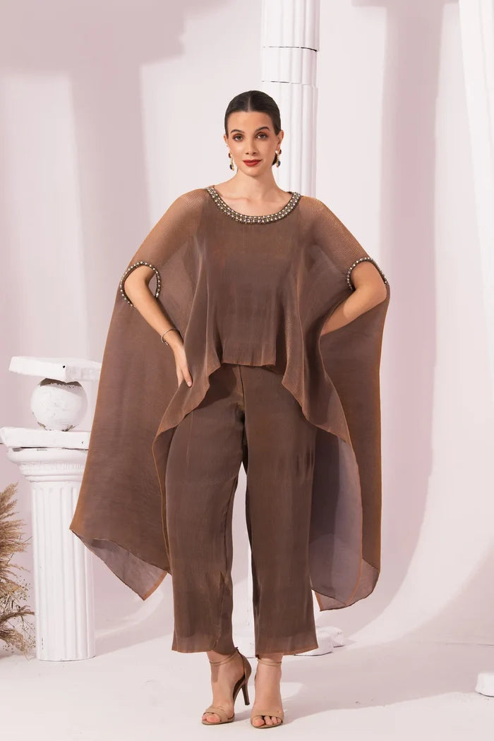 Metallic Chestnut Kaftan & Pant Set