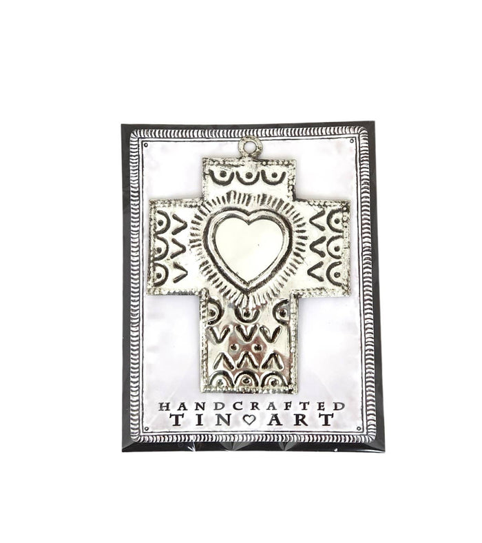 Mexican Tin Cross, with Heart Mirror