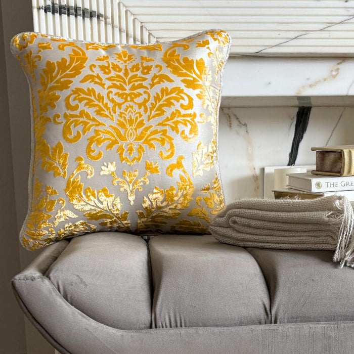 Mimosa Yellow Damask - Mimosa Yellow Burnout Velvet Decorative Euro Sham