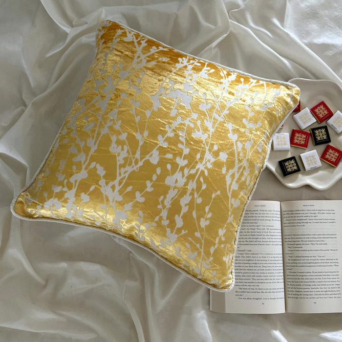 Mimosa Yellow Drops - Mimosa Yellow Burnout Velvet Decorative Euro Sham