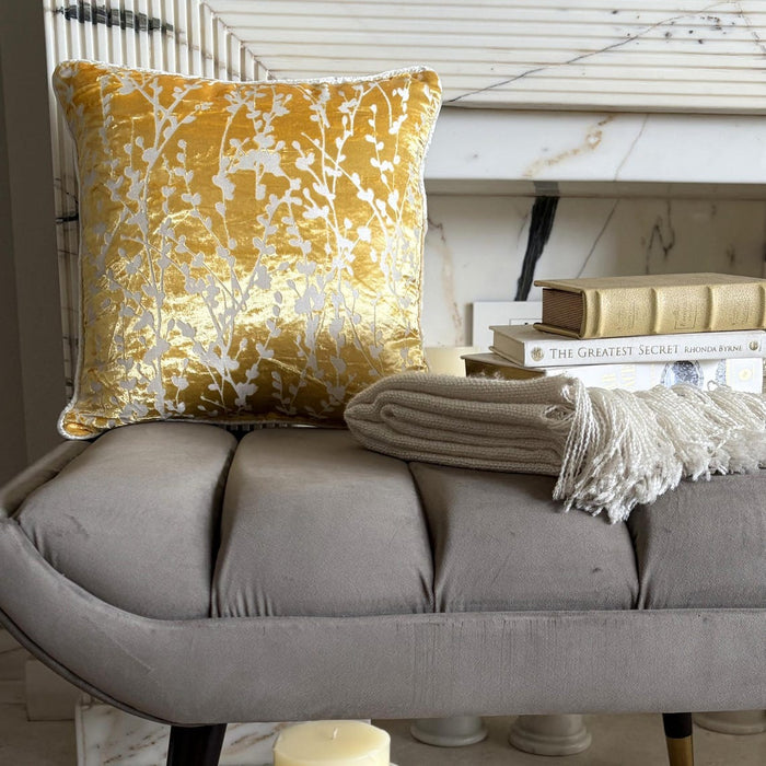 Mimosa Yellow Drops - Mimosa Yellow Burnout Velvet Decorative Euro Sham