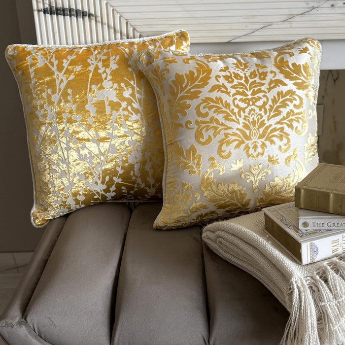 Mimosa Yellow Drops - Mimosa Yellow Burnout Velvet Decorative Euro Sham