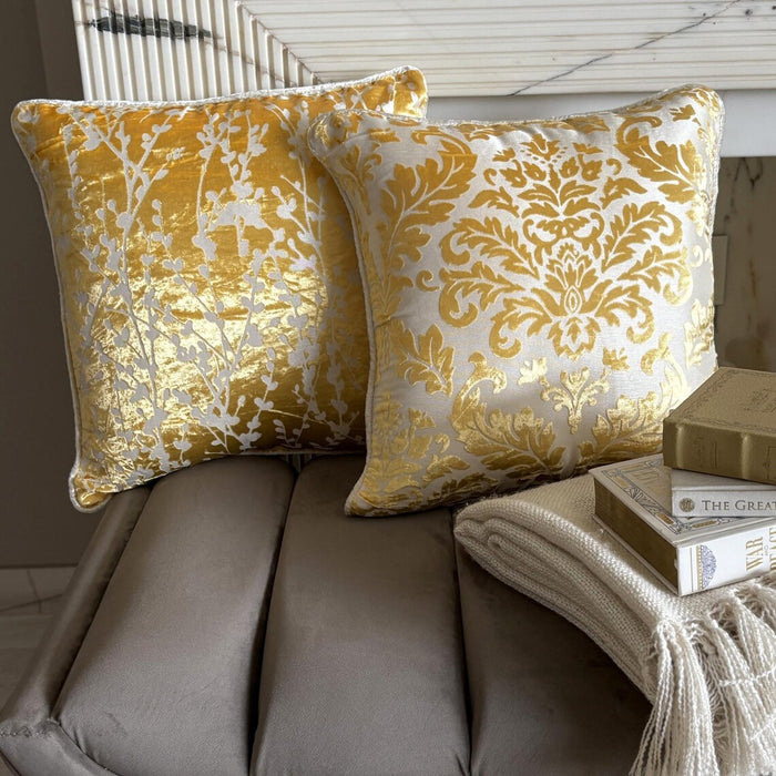 Mimosa Yellow Drops - Mimosa Yellow Burnout Velvet Throw Pillow Cover