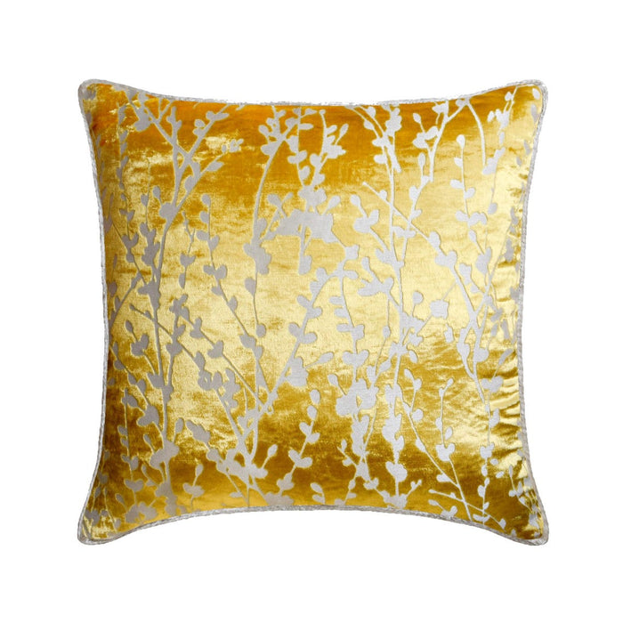 Mimosa Yellow Drops - Mimosa Yellow Burnout Velvet Throw Pillow Cover