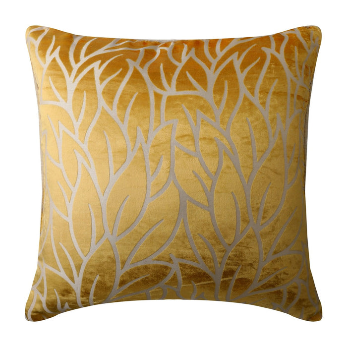 Mimosa Yellow Leaves - Mimosa Yellow Burnout Velvet Throw Pillow Cover