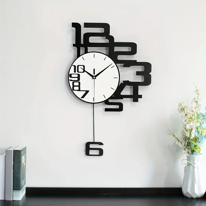 Modern wall clock with bold black numbers, minimalist design, perfect for home decor and interior styling.