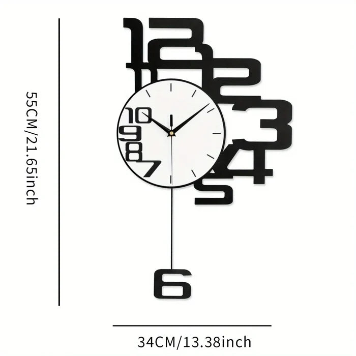 Modern wall clock with bold black numbers, minimalist design, 55cm height, stylish home décor accent
