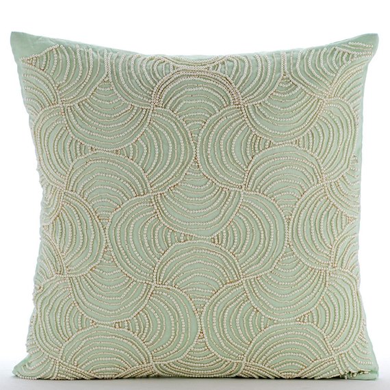 Mint Dynasty - Pastel Green Cotton Linen Decorative Euro Sham