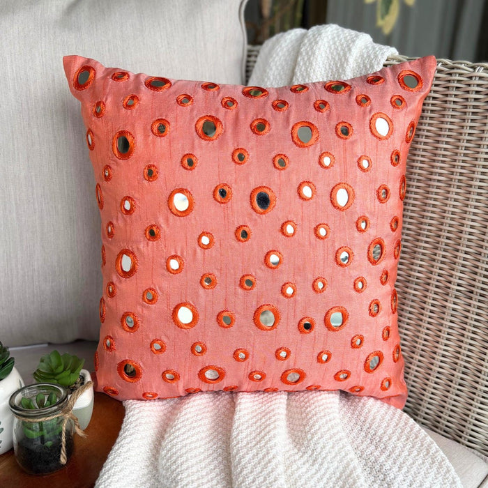 Mirror Fun - Peach Orange Art Silk Throw Pillow Cover
