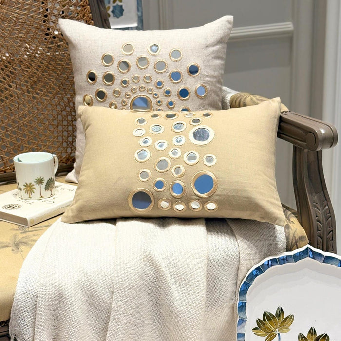 Mirror Light - Cotton Canvas Beige Decorative Lumbar Pillow Cover