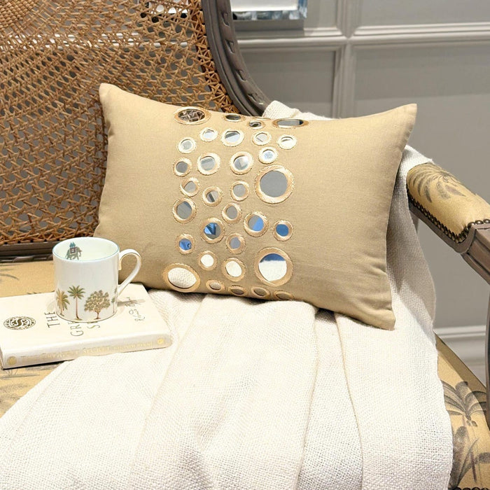 Mirror Light - Cotton Canvas Beige Decorative Lumbar Pillow Cover