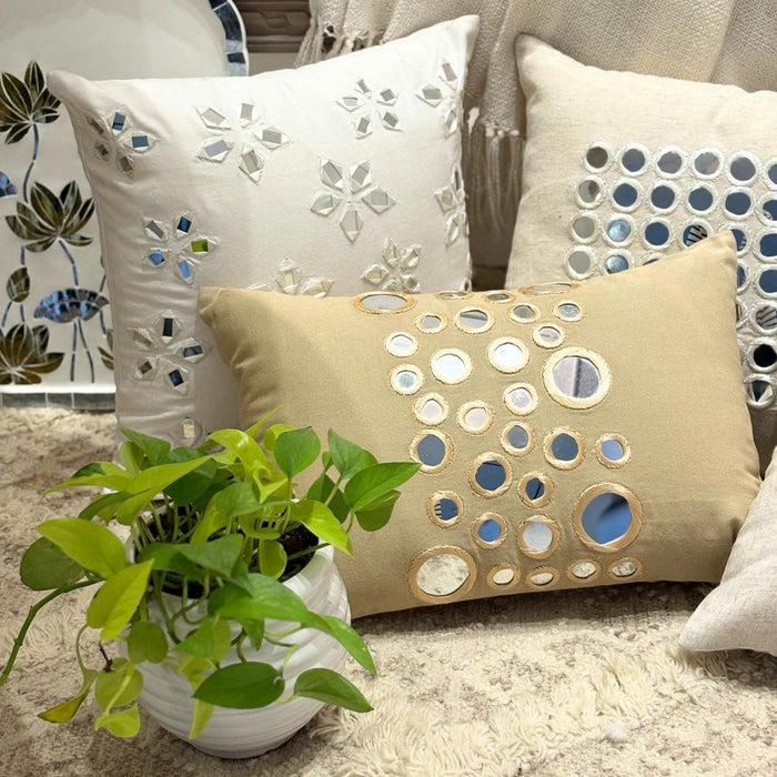 Mirror Light - Cotton Canvas Beige Decorative Lumbar Pillow Cover