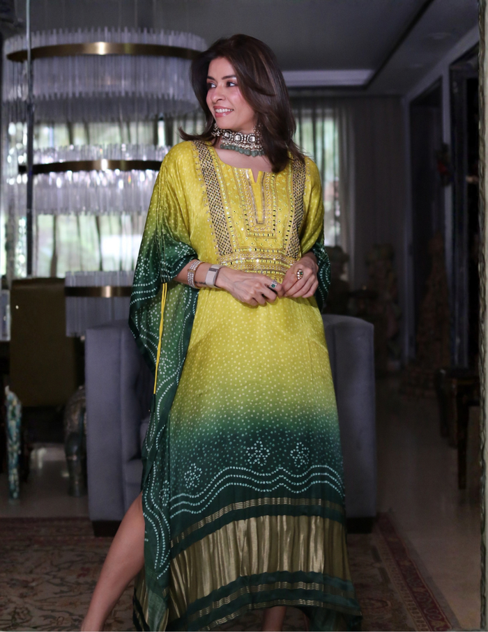 Mivara Ombre Bandhani Kaftan