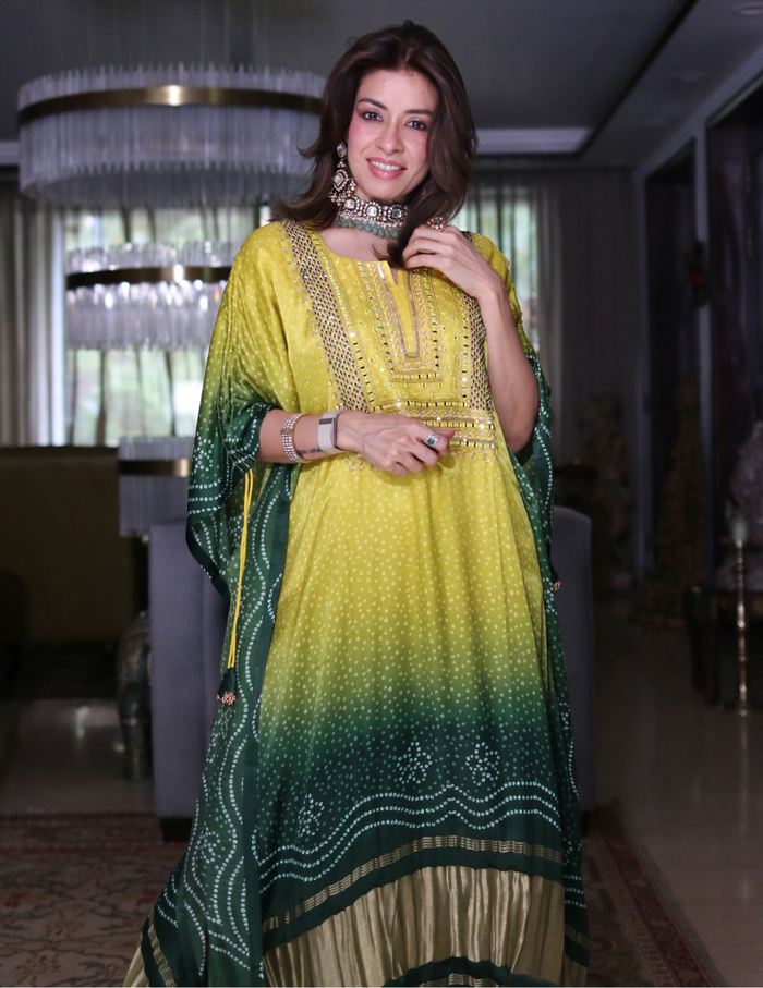 Mivara Ombre Bandhani Kaftan