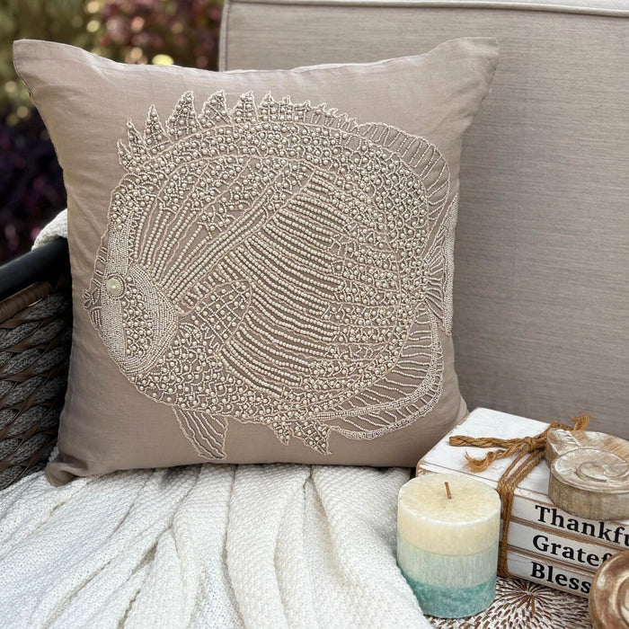 Mocha Cotton Linen Throw Pillow Cover - Butterfly Fish