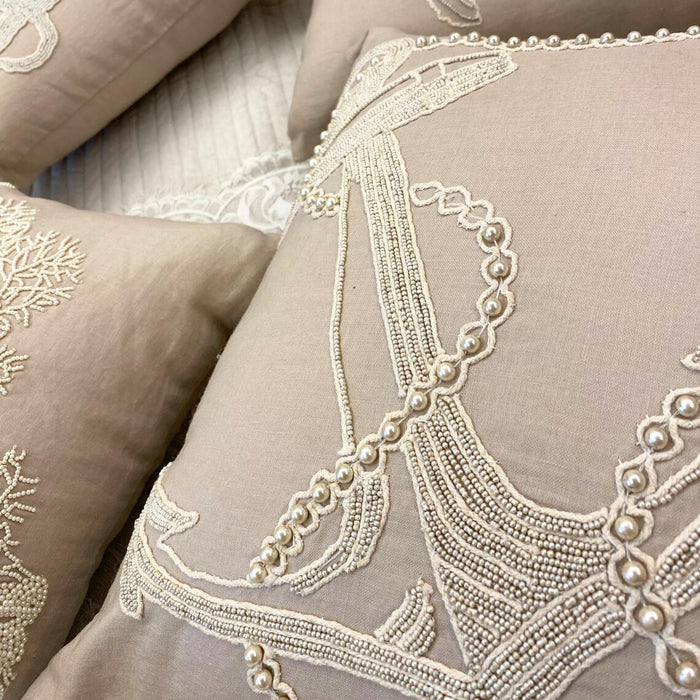 Mocha Cotton Linen Throw Pillow Cover - Pearl Anchor