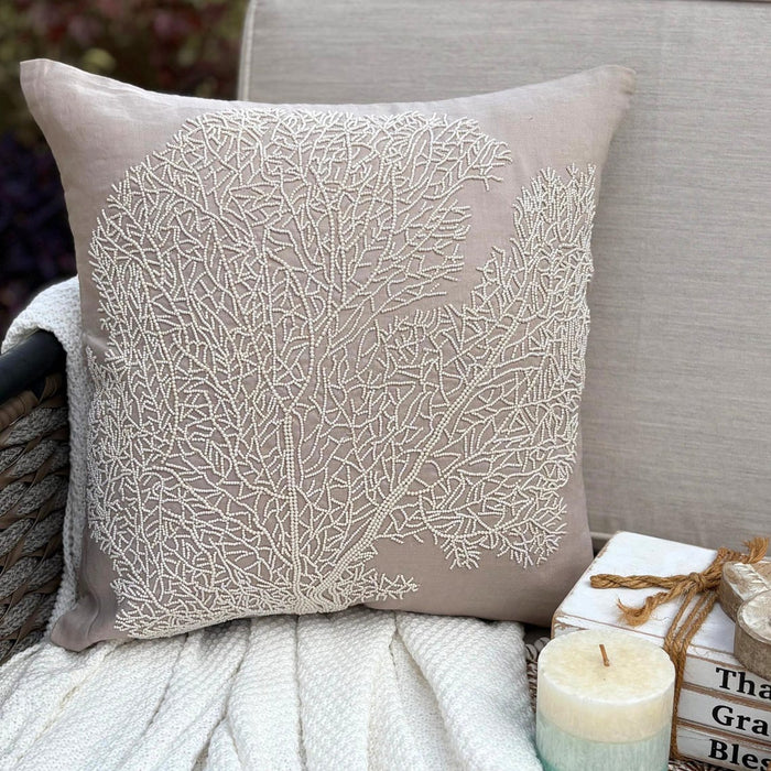 Mocha Cotton Linen Throw Pillow Cover - Pearl Shrub