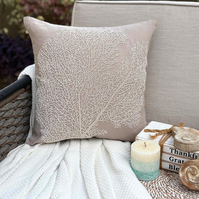 Mocha Cotton Linen Throw Pillow Cover - Pearl Shrub