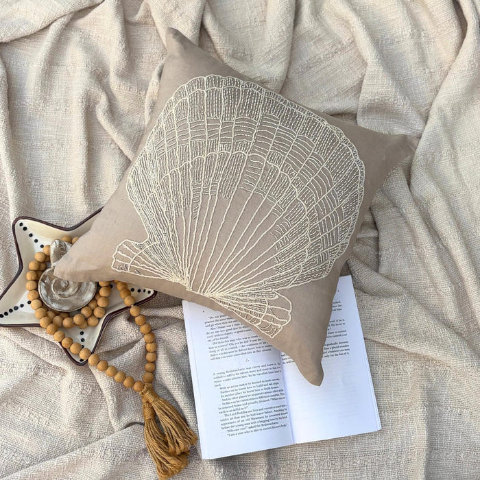Mocha Cotton Linen Throw Pillow Cover - Scallop Shell