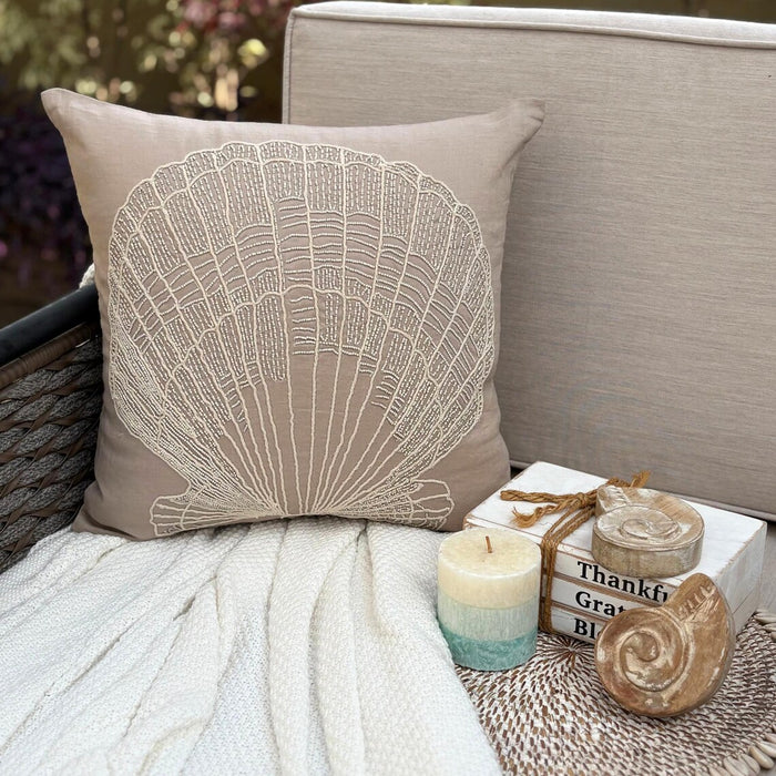 Mocha Cotton Linen Throw Pillow Cover - Scallop Shell