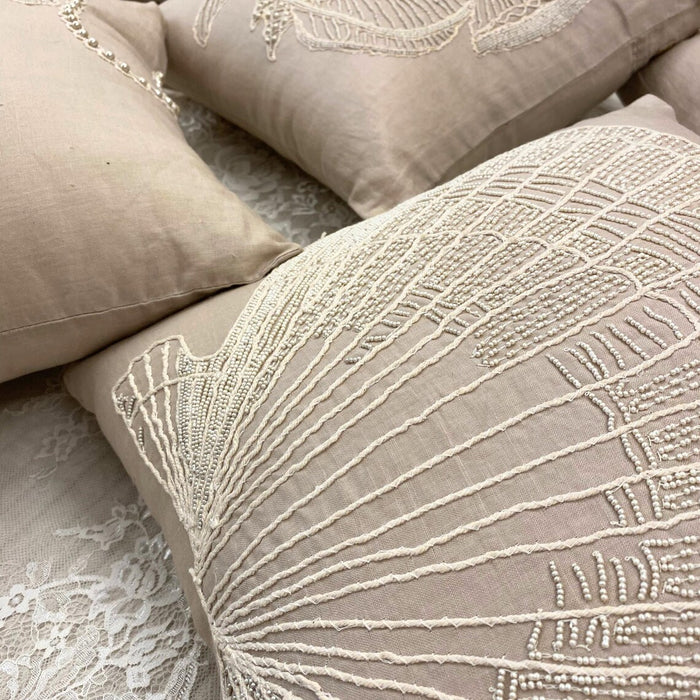 Mocha Cotton Linen Throw Pillow Cover - Scallop Shell