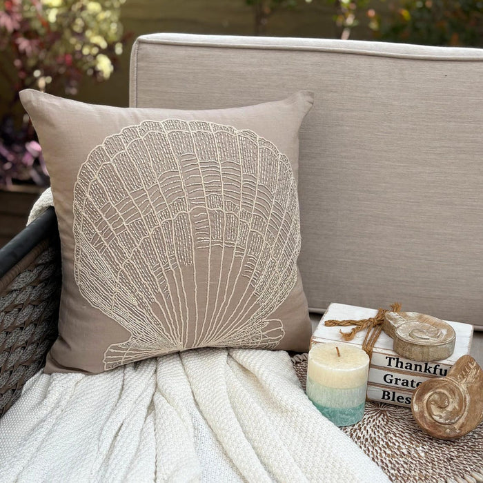 Mocha Cotton Linen Throw Pillow Cover - Scallop Shell