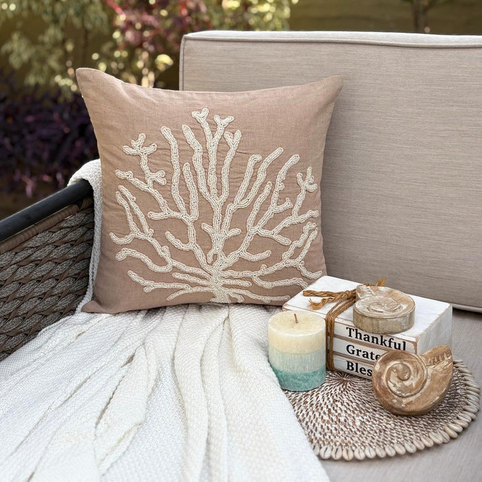 Mocha Cotton Linen Throw Pillow Cover - Sea Shrub