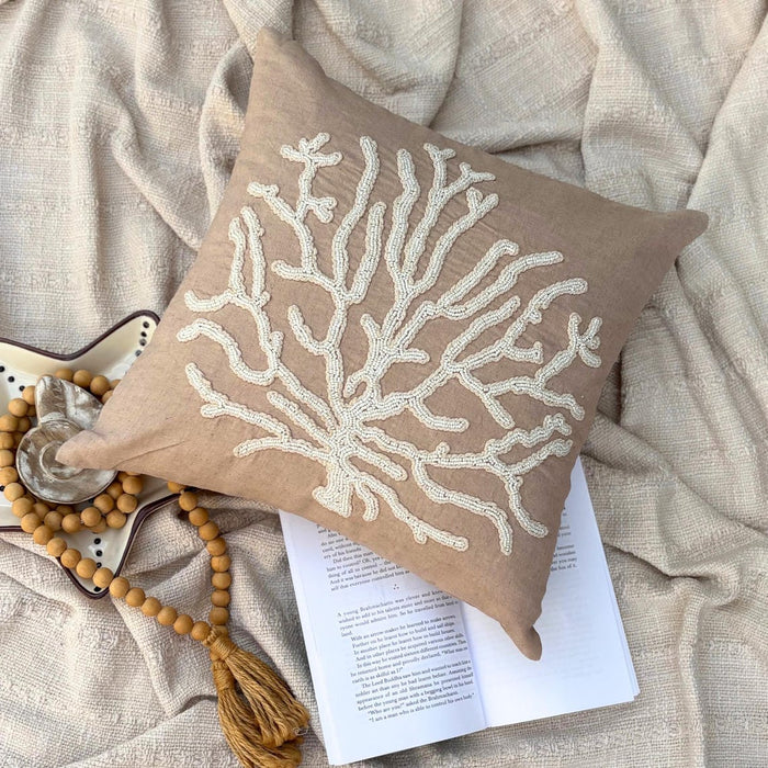 Mocha Cotton Linen Throw Pillow Cover - Sea Shrub