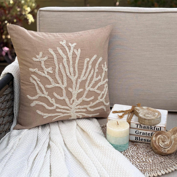 Mocha Cotton Linen Throw Pillow Cover - Sea Shrub