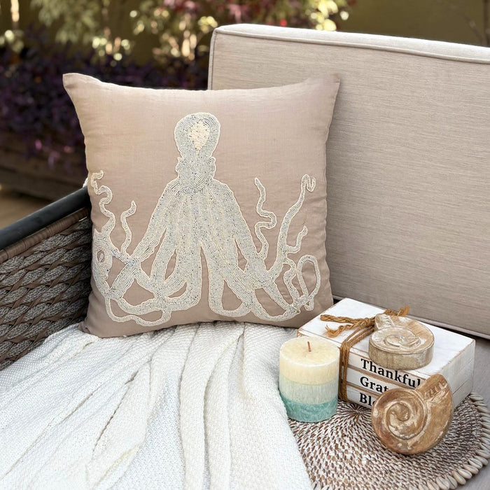 Mocha Cotton Linen Throw Pillow Cover - Sea Squid