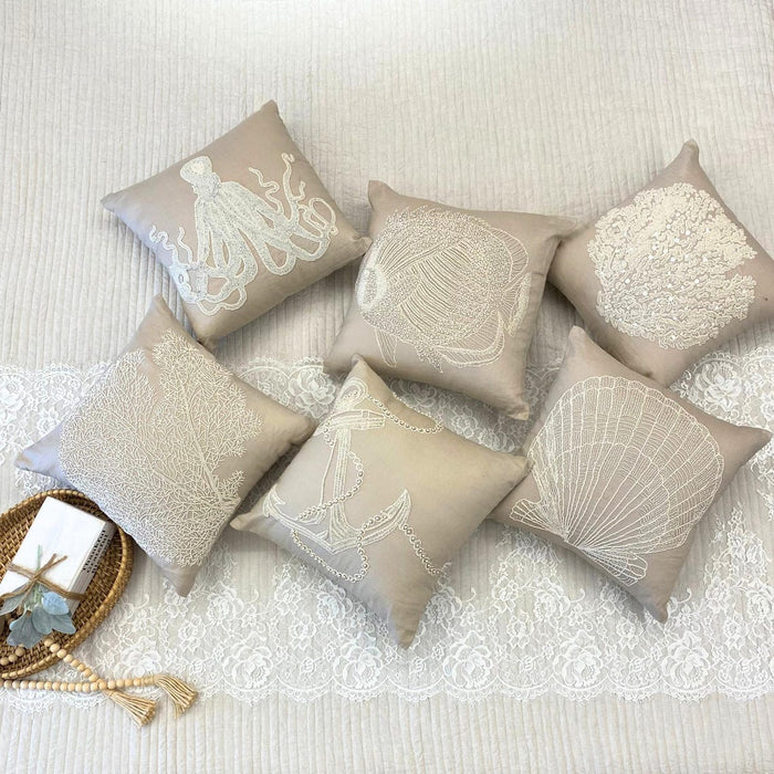 Mocha Cotton Linen Throw Pillow Cover - Sea Squid