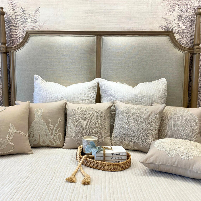 Mocha Cotton Linen Throw Pillow Cover - Sea Squid