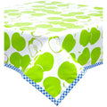 freckled sage mod apple lime green oilcloth tablecloth with blue gingham trim