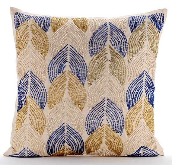 Moroccan Blue - Blue Art Silk Throw Pillow Cover