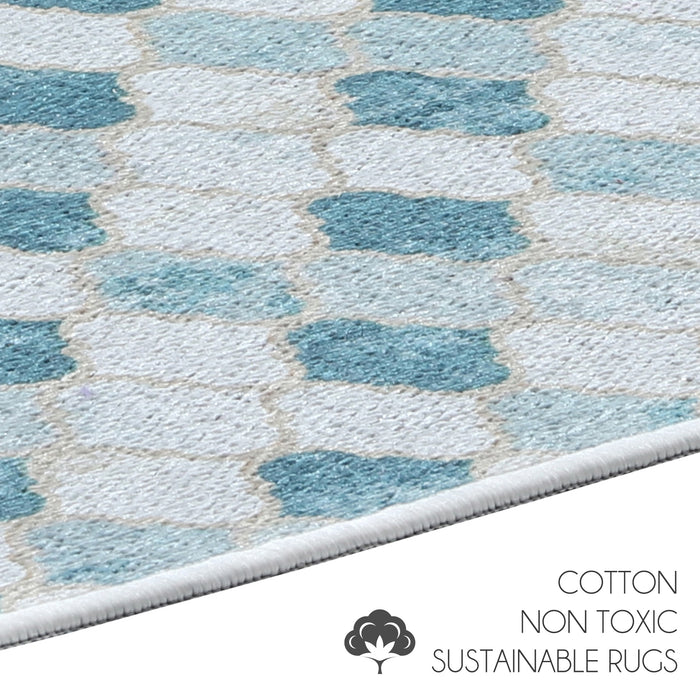 Moroccan Design Non Skid Washable Kitchen Runner Rugs Set of 2| 44 x 24 and 31.5 x 20 Inches Floor Mats |Beige&Blue