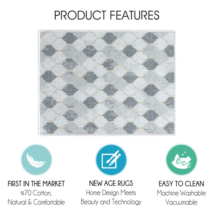 Moroccan Pattern Large Dish Drying Mat for Kitchen Counter |24 x 18 x 0.25 Inches | Beige&Gray